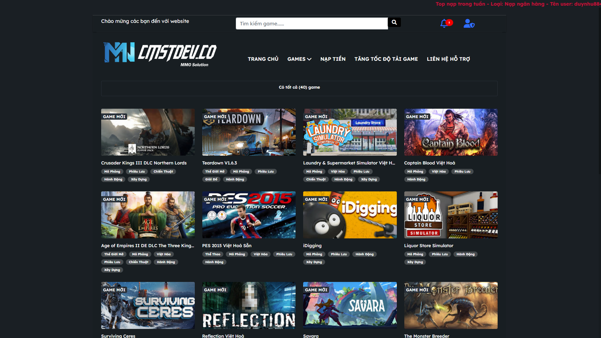 Website chia sẻ, bán game đủ thể loại ( bán game gì thêm game đó ) tự động qua card,atm