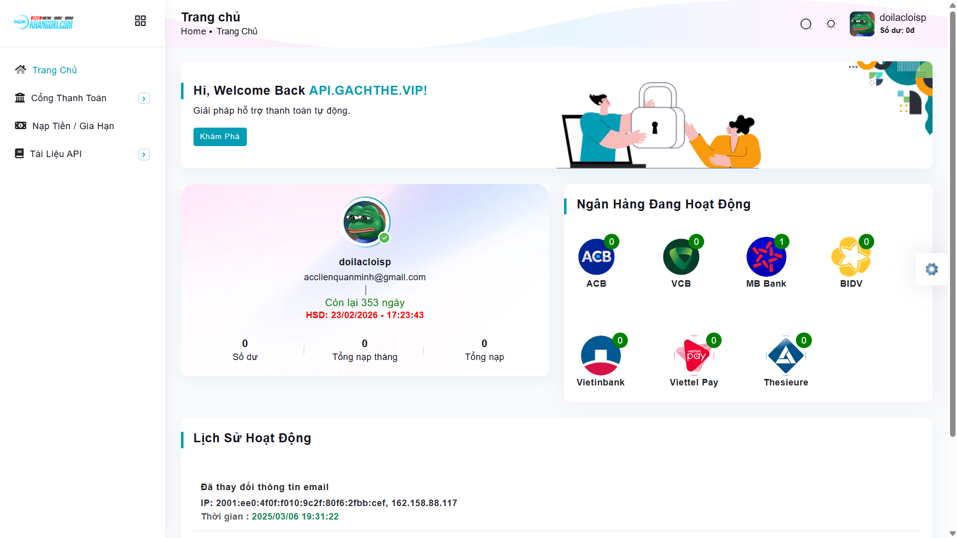 Website cho thuê api bank, cronjob tự động ( code mới )